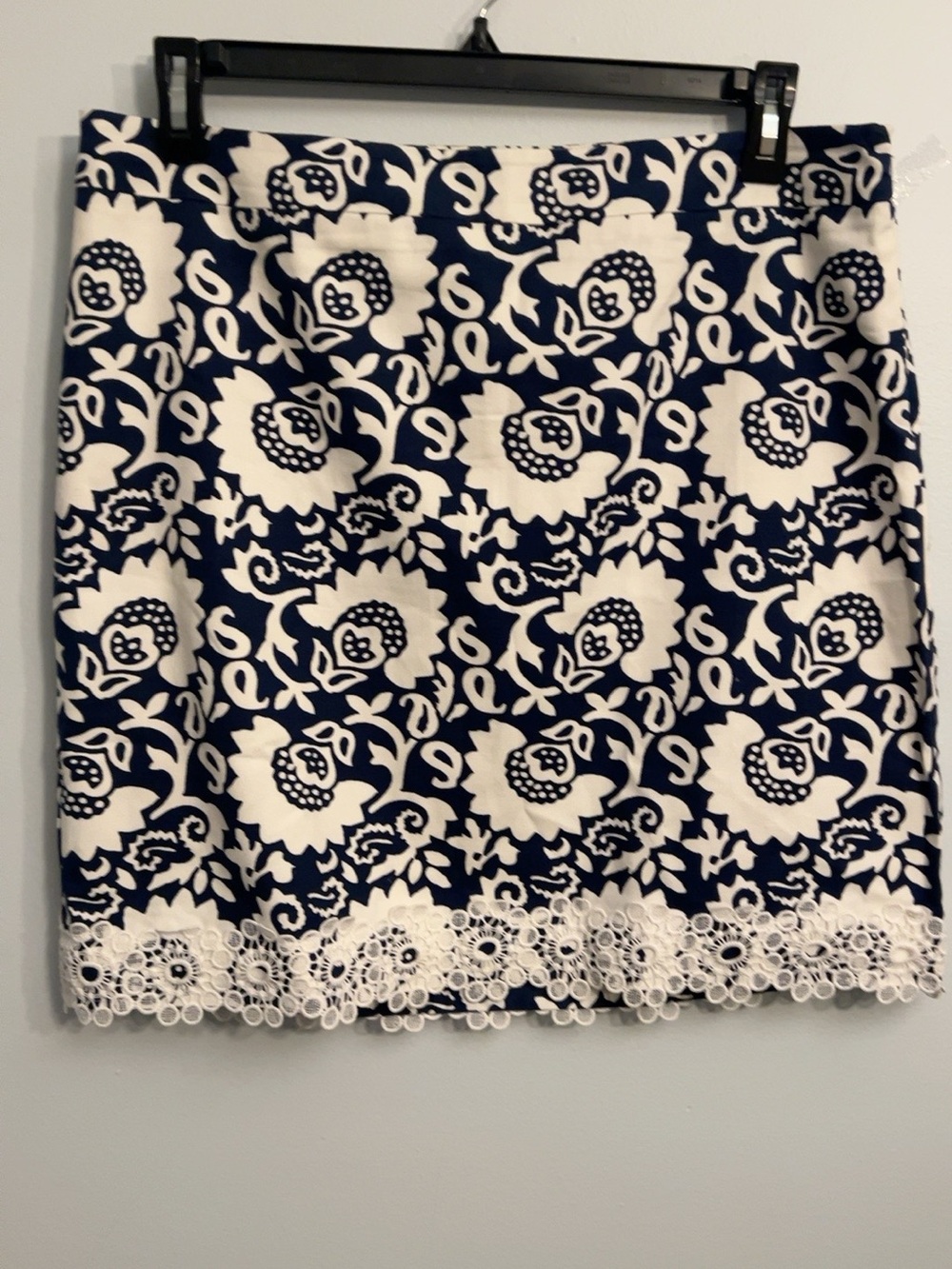 Talbots Navy and White Floral Lace-Trim Mini Skirt